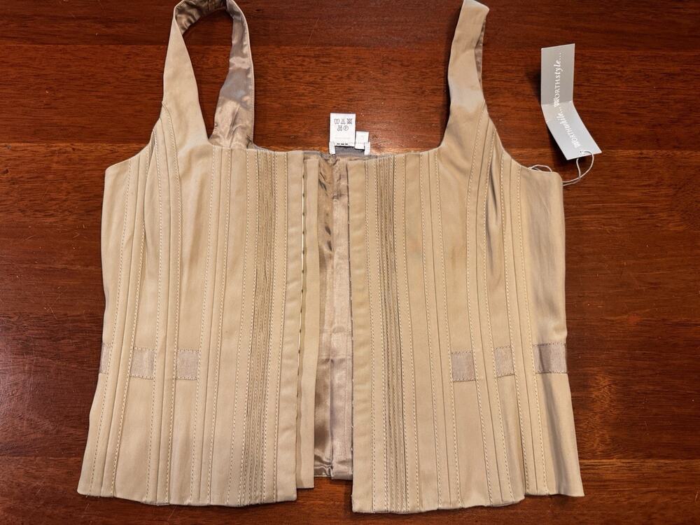 Size 6 WORTH Corset Bustier Top Khaki Structured Hook Eye NWT